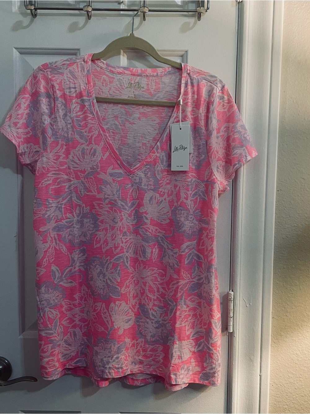 Lilly Pulitzer Pink & White Floral V-Neck Tee